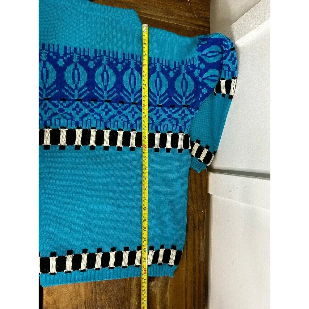 Vintage Color Block Blue And Black Knit Retro Sweater Womens Large